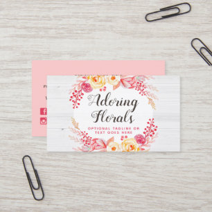 Cartão De Visita Chiques E Madeira Rústica Blush Floral Rosa