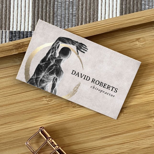 Cartão De Visita Chiropracor Terapêutico com Círculo Dourado Quirop (Criador carregado)