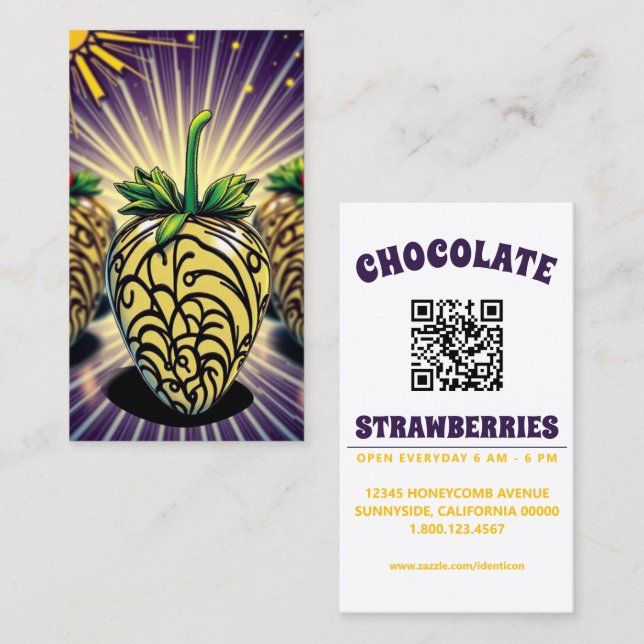 Cartão De Visita chocolate morango pop art com código qr (Frente/Verso)