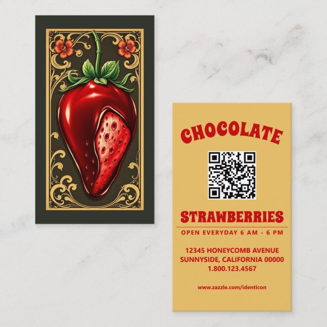Cartão De Visita chocolate strawberry with qr code (Frente/Verso)