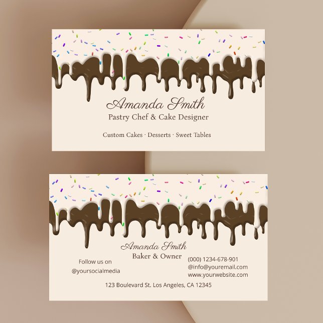 Cartão De Visita Chocolate & Vanilla Confetti Frosting Drip  (Chocolate & Vanilla Confetti Frosting Drip Business Card)
