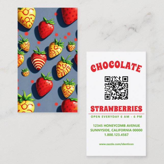 Cartão De Visita chocolates morangos pop art com código qr (Frente/Verso)