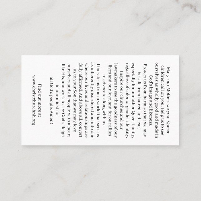 Cartão De Visita Christ Church Rainbow Madonna Card (Verso)