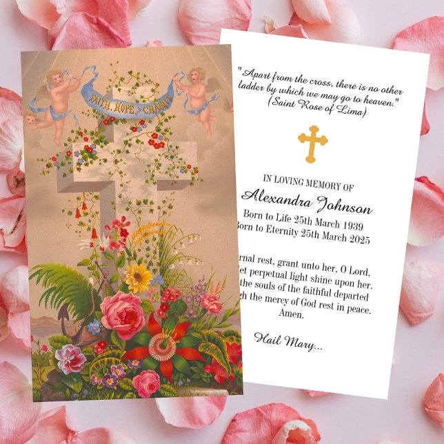 Cartão De Visita Christian Floral Cross Memorial Funeral Sympathy (Religious Christian Catholic Floral Cross Loving Memory Memorial Loss Funeral Prayer Sympathy Card)