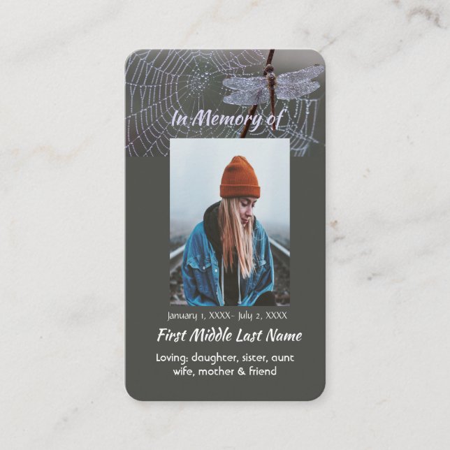 Cartão De Visita Christian Memorial Keepsake Dragonfly Dewdrops (Frente)