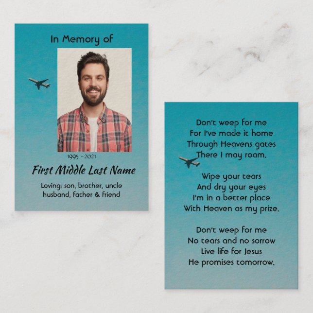 Cartão De Visita Christian Memorial Keepsake Pilot Airplane Flying (Frente/Verso)