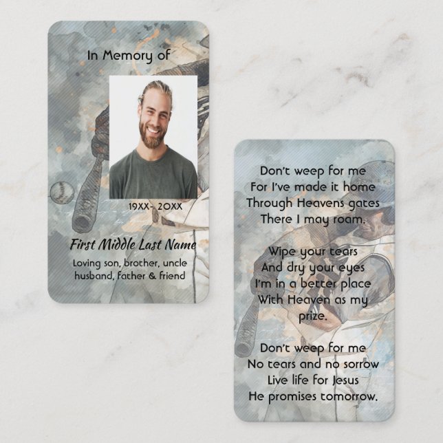 Cartão De Visita Christian  Memorial Memory Card Baseball Sport (Frente/Verso)