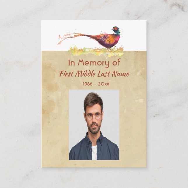 Cartão De Visita Christian Memorial Photo Invite Pheasant Bird Art (Frente)