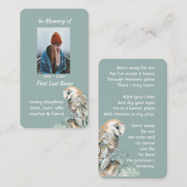 Cartão De Visita Christian Memorial Watercolor Barn Owl Bird