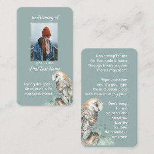 Cartão De Visita Christian Memorial Watercolor Barn Owl Bird