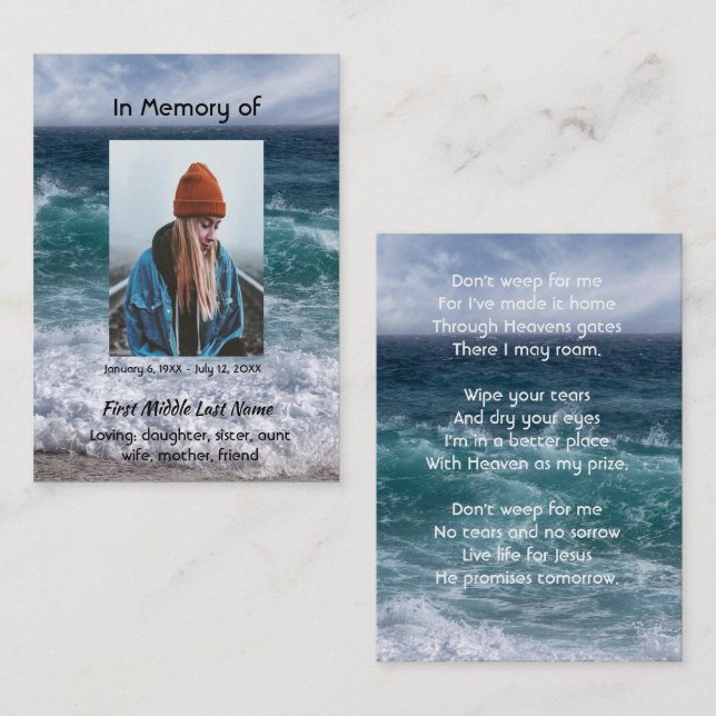 Cartão De Visita Christian Poem Memorial Keepsake Ocean Sea Beach (Frente/Verso)