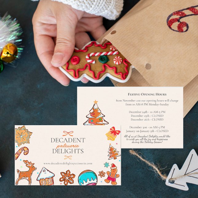 Cartão De Visita Christmas Gingerbread Cookies Bakery Opening Hours (Christmas Gingerbread Cookies Bakery Holiday Festive Opening Hours Business Card)
