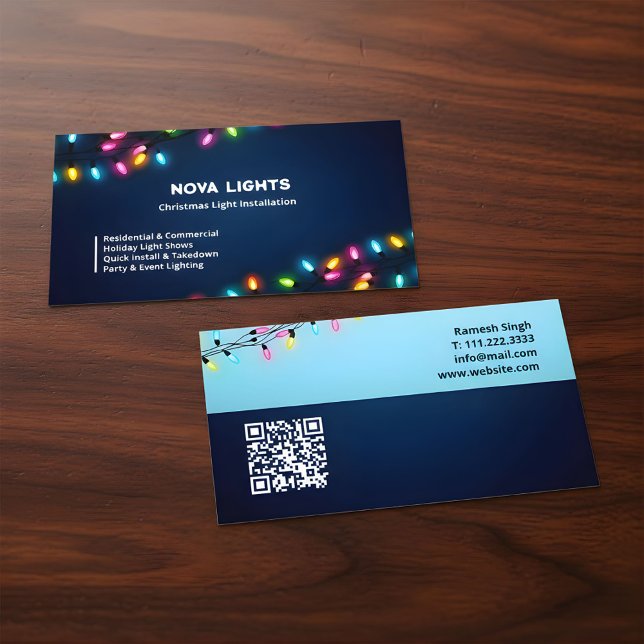 Cartão De Visita 🦌 Christmas Light Holiday Lighting Custom QR (Christmas Holiday Lighting Custom QR Business Card)