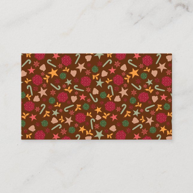 Cartão De Visita Christmas Ornaments Brown Background (Frente)