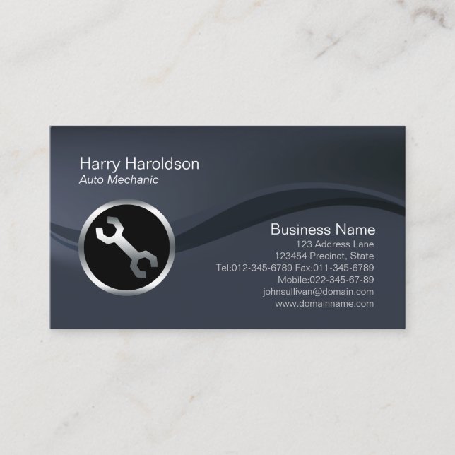 Cartão De Visita Chrome Car Wrench Icon Auto Mechanic Business Card (Frente)