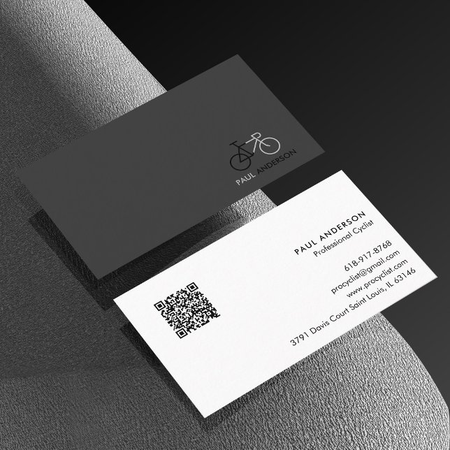 Cartão De Visita Ciclista Profissional Código QR Preto e Branco (Criador carregado)