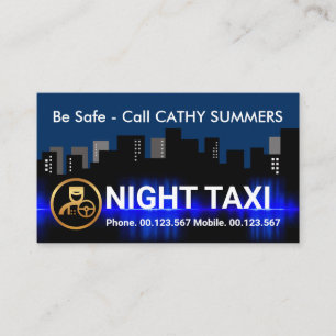 Cartão De Visita Cidade noturna Silhouette Taxi Chauffeur