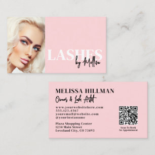 Cartão De Visita Cílios de Foto Código QR Script Rosa Corado