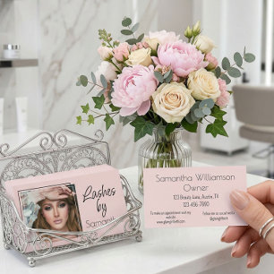 Cartão De Visita Cílios de Foto com Rótulo Preto Rosa Rubor