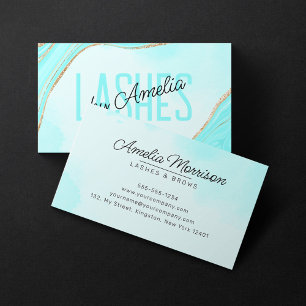 Cartão De Visita Cílios e Sobrancelhas Pastel Aqua Dourado Brilho Á