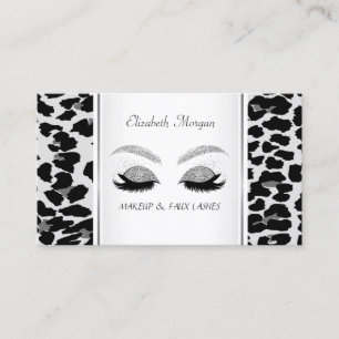 Cartão De Visita Cílios Elegantes com Estampa de Leopardo e Brilho 