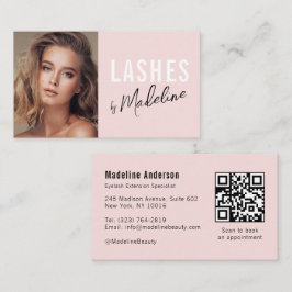 Cartão De Visita Cílios Foto Código QR de Ícone Social Script Rosa 