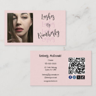 Cartão De Visita Cílios Foto Código QR Ícone Social Blush Rosa Scri