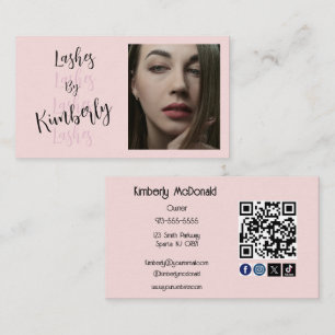 Cartão De Visita Cílios Foto Código QR Ícone Social Blush Rosa Scri