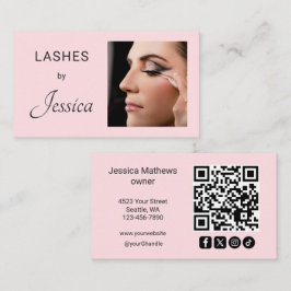Cartão De Visita Cílios Foto Código QR Ícone Social Script Rosa Cor