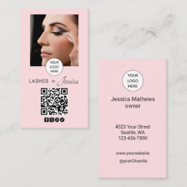 Cartão De Visita Cílios Foto Código QR Ícone Social Script Rosa Cor