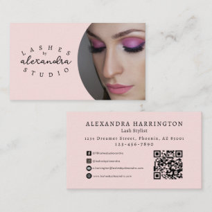 Cartão De Visita Cílios Foto Código QR Ícone Social Script Rosa Cor