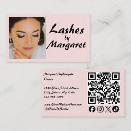 Cartão De Visita Cílios Foto Código QR Ícone Social Script Rosa Cor