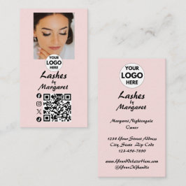 Cartão De Visita Cílios Foto Código QR Ícone Social Script Rosa Rub