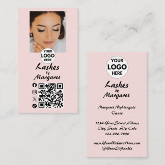 Cartão De Visita Cílios Foto Código QR Ícone Social Script Rosa Rub