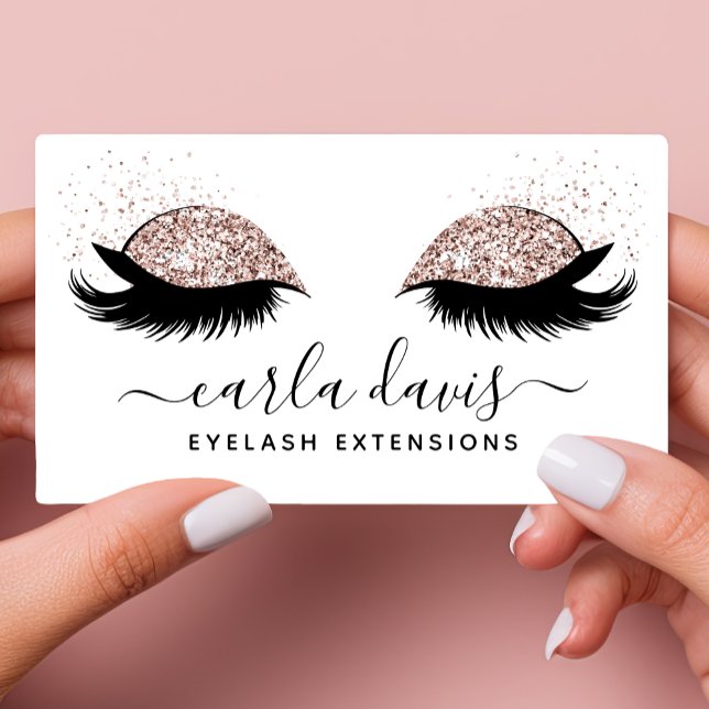 Cartão De Visita Cílios Glitter Rosa Dourado Script (Criador carregado)