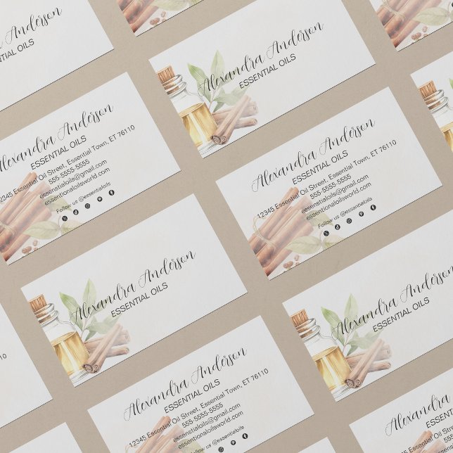 Cartão De Visita Cinamão Essencial Óleos Essenciais Aquarela (Elegant Cinnamon Essential Oils Floral Watercolor Business Card)