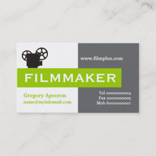 Cartão De Visita Cineasta cinzenta, branco, verde limão atraente