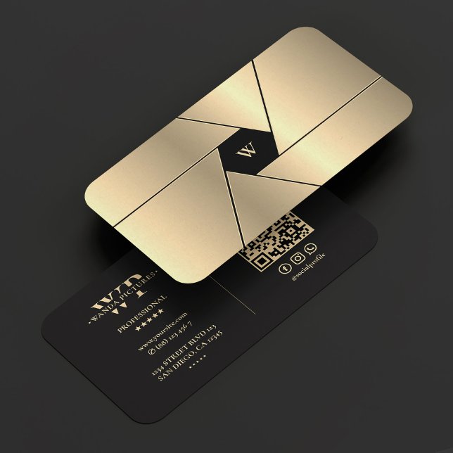 Cartão De Visita Cinematógrafo Black Faux Dourado Film Produtor (Cinematographer Elegant Black Gold Film Producer Business Card
)