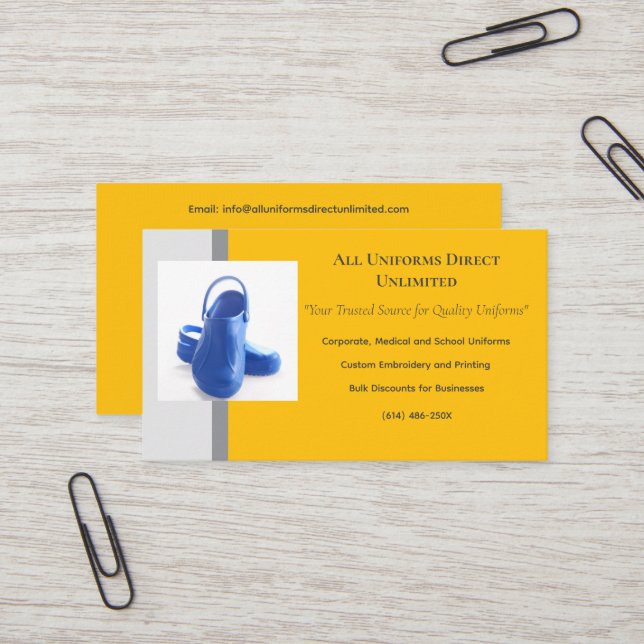 Cartão De Visita Cinza Amarela Blue Medical Clogs Uniform (Frente/Verso In Situ)