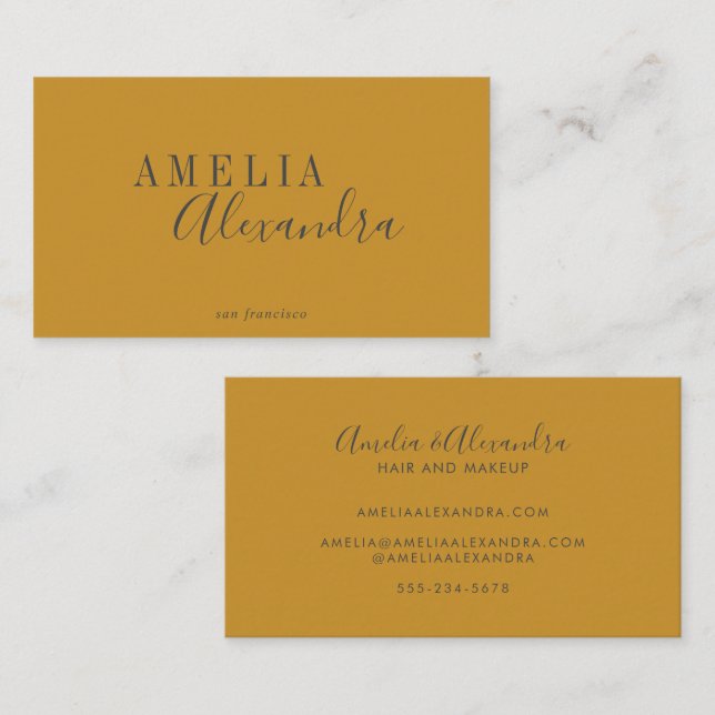 Cartão De Visita Cinza Amarela Personalizada de Boho de Script Mode (Frente/Verso)