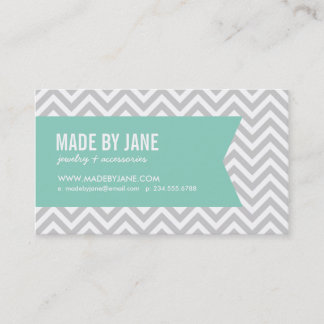 Cartão De Visita Cinza & Aqua Modern Chevron & Ribbon