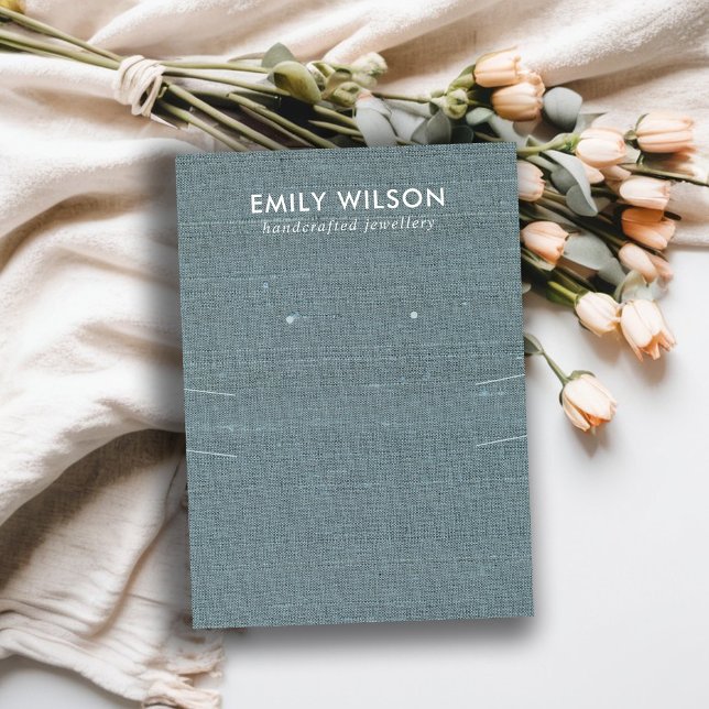 CARTÃO DE VISITA CINZA AZUL BURLAP LONG NECKLACE EARRPLACE (EXIBIÇÃ (Criador carregado)