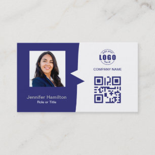 Cartão De Visita Cinza Azul de Fotografia QRCode personalizada prof