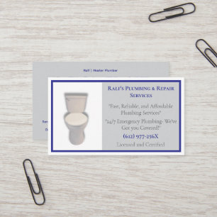 Cartão De Visita Cinza Azul Plumber Plumber Services Toilet