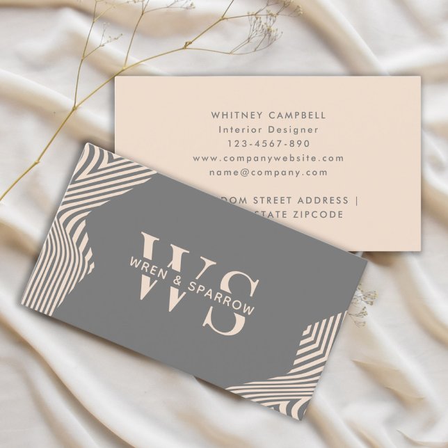 Cartão De Visita Cinza Beige Na moda Monograma Moderno (Gray Beige Abstract Stylish Monogram Modern Business Card )