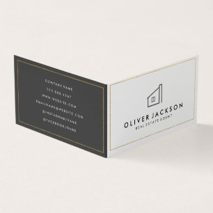 Cartão De Visita Cinza Branca Lux Gold Foil Imóveis
