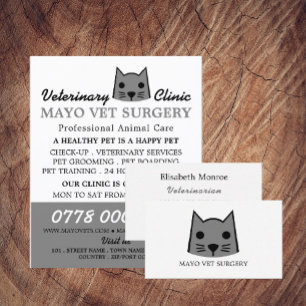 Cartão De Visita Cinza Cat, veterinário, serviço veterinário