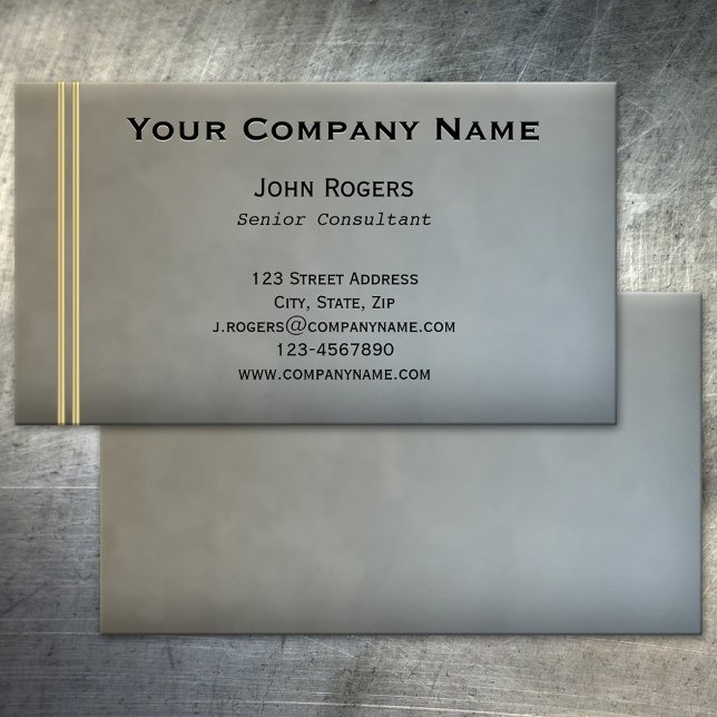 Cartão De Visita Cinza Chic Simples Azul Dourado (Simple chic professional business card in light blue/grey/brown with small gold bars)