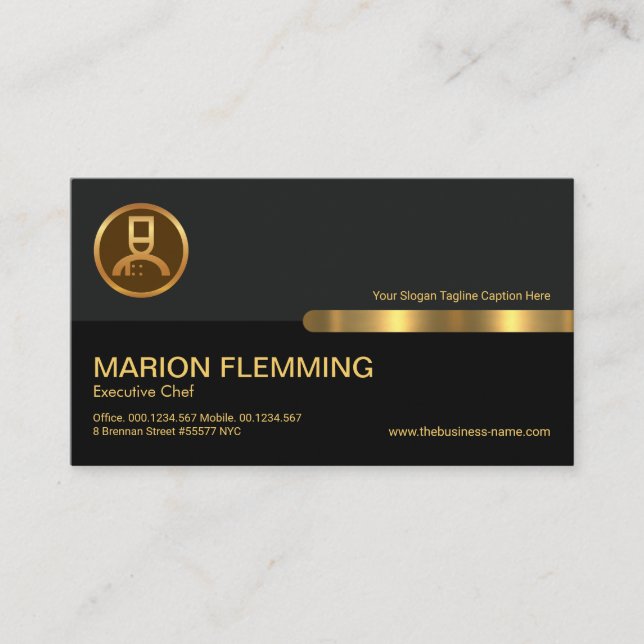 Cartão De Visita Cinza Colunas Retrópicas Negras Catando Chef (Frente)