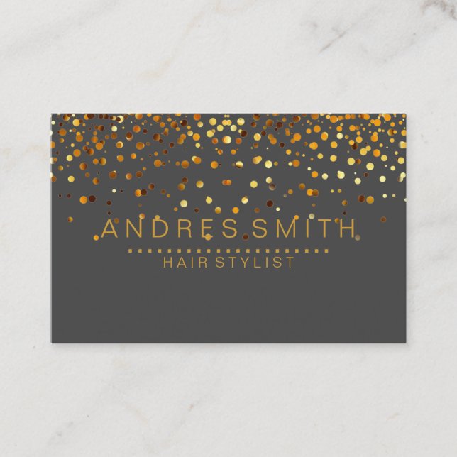 Cartão De Visita Cinza com brilho Dourado Foil Confetti Hair Stylis (Frente)
